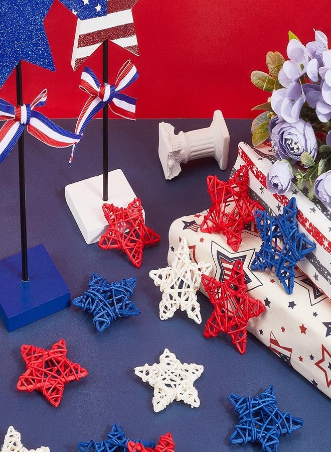 SOFPLATE 18Pcs Independence Day Rattan Stars Bulk Red White Blue Wooden Stars Decor 2.36 Inch Small Wicker Rattan Ball Vase Bowl Filler 4th of July Decorations for Home Wedding Party Veterans Decor - Image 3